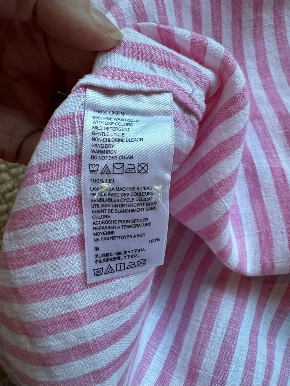 Tommy Bahama Woman’s Large 100% Linen Pink and White Striped Button-Up Shirt - Picture 9 of 11